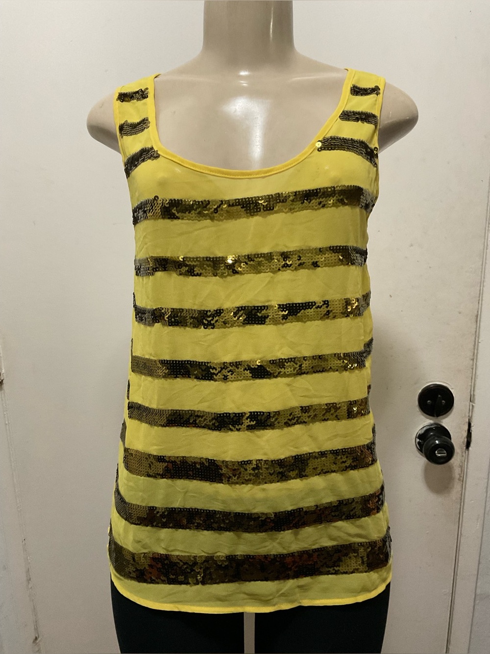 L'ATISTE women’s Yellow Sequin striped Y2K 2000s Tank Top size S